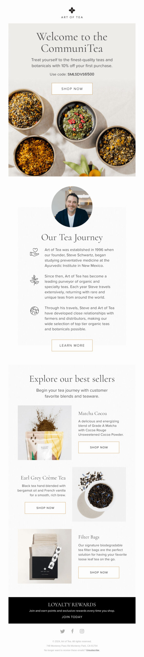 tea email marketing examples: art of tea