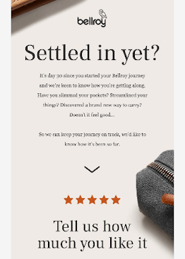 woocommerce follow up email example bellroy