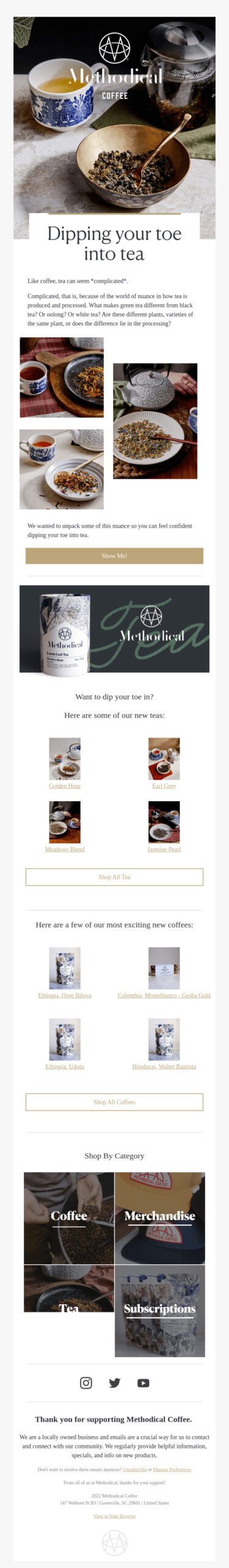 tea email marketing examples: methodical coffee