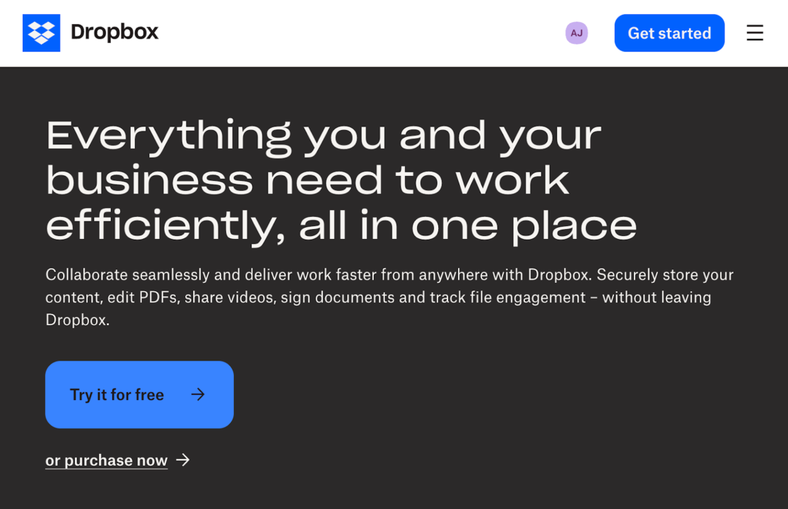 Clear and compelling headline for landing page optimization from Dropbox
