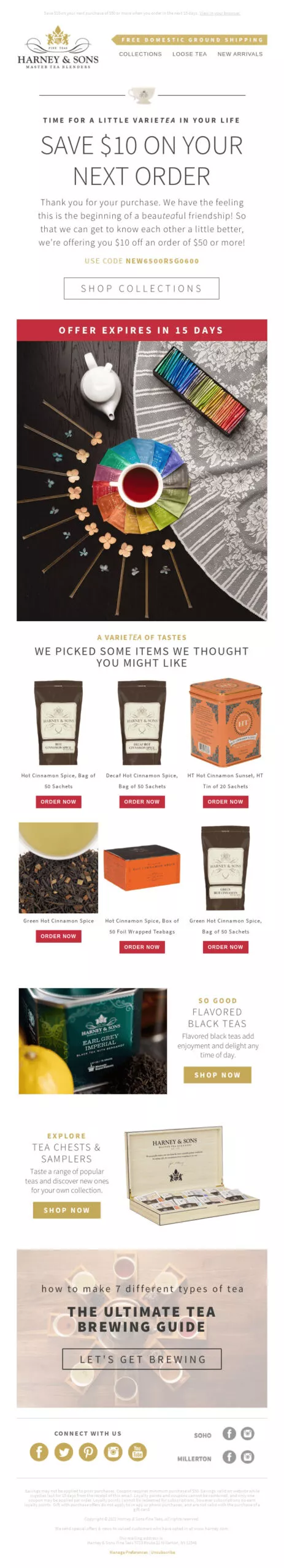 tea email marketing examples: harney & sons
