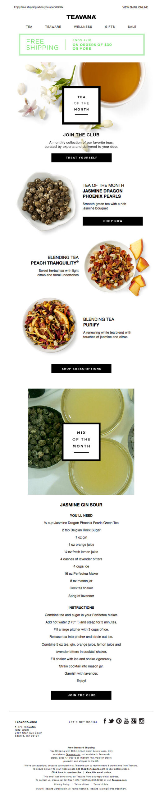 tea email marketing examples: teavana