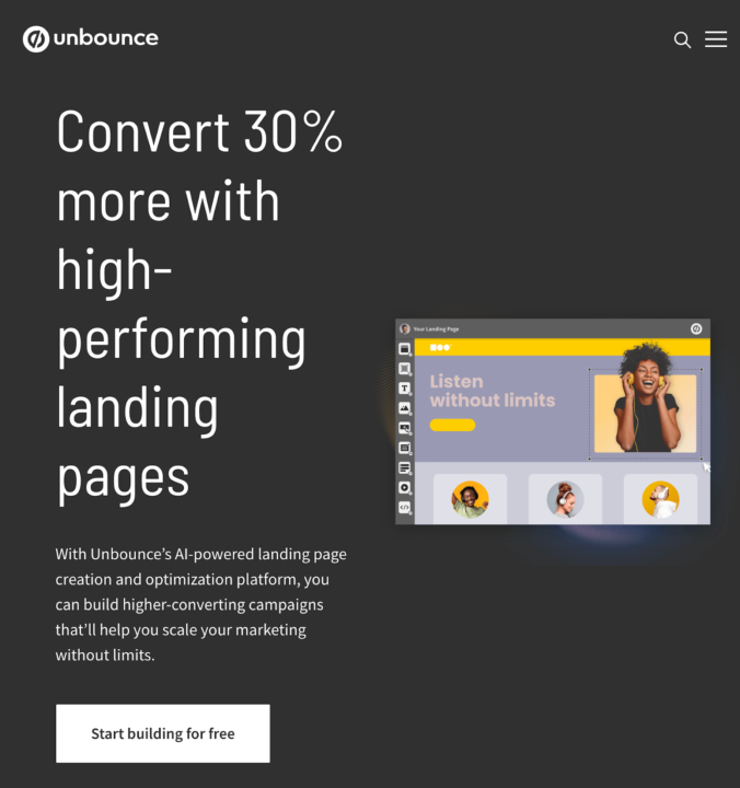Strong call-to-action for landing page optimization from Unbounce