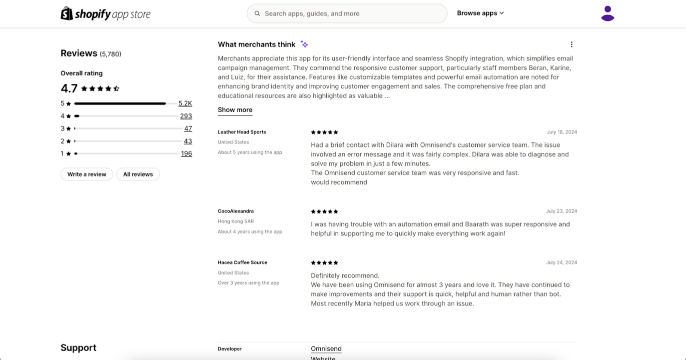User feedback for landing page optimization from Shopify App Store