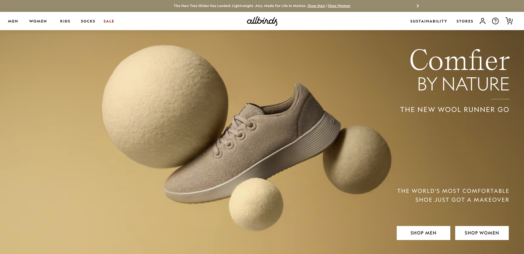 Allbirds homepage
