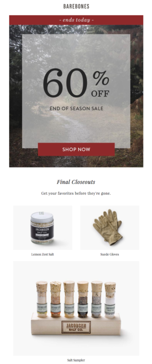 Clearance email example by Bare Bones