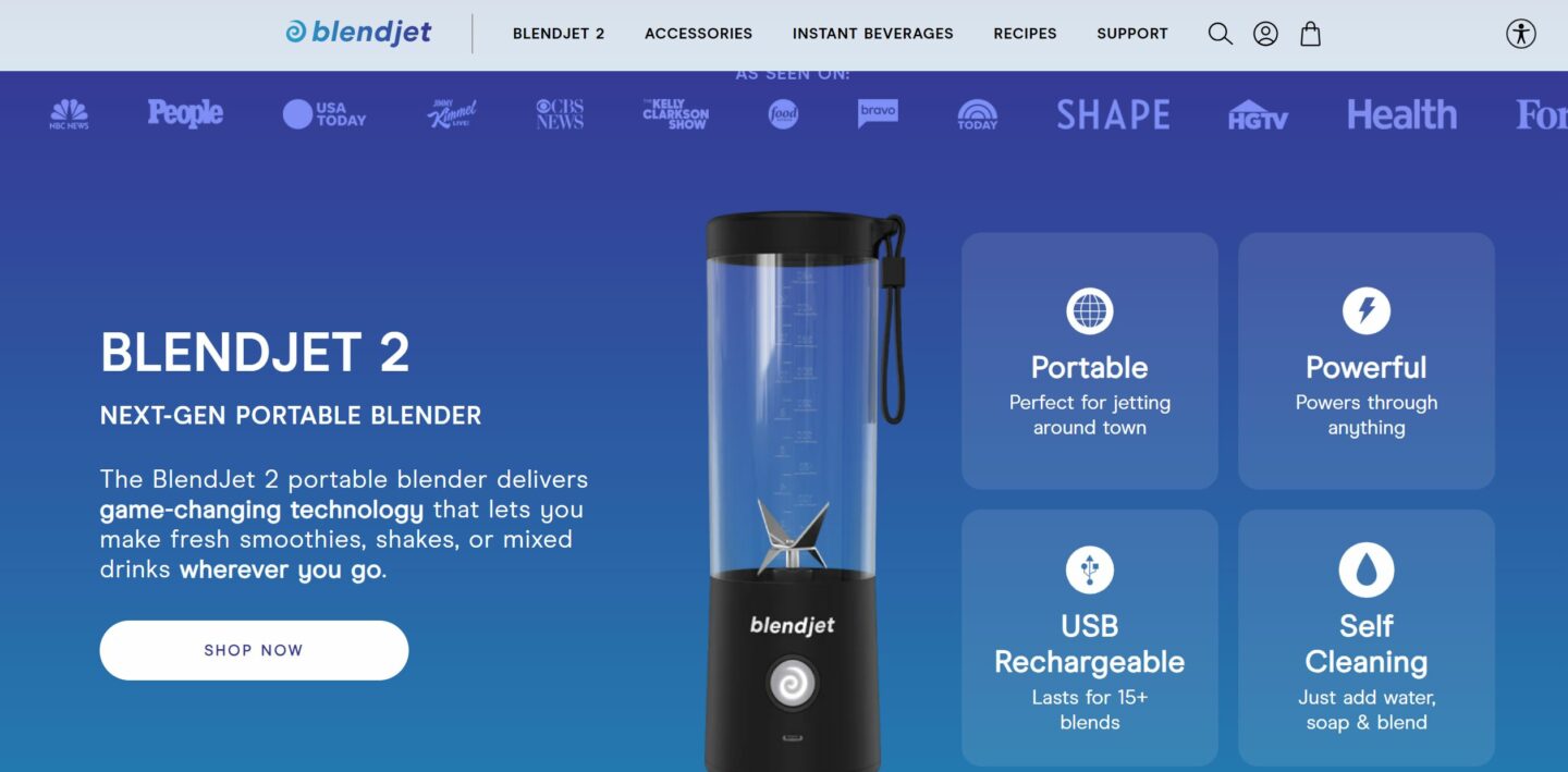 Shopify landing page example by BlendJet