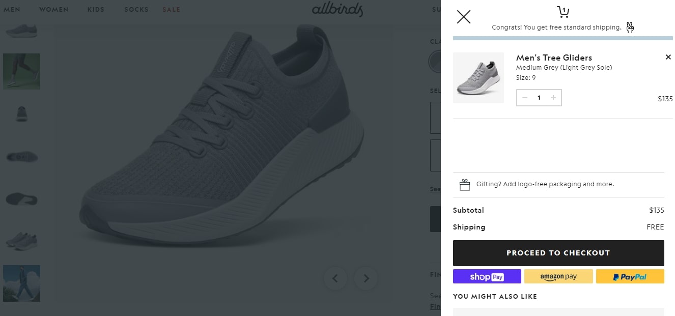 a cart preview by Allbirds