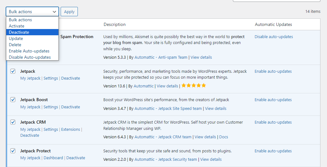 deactivating a plugin