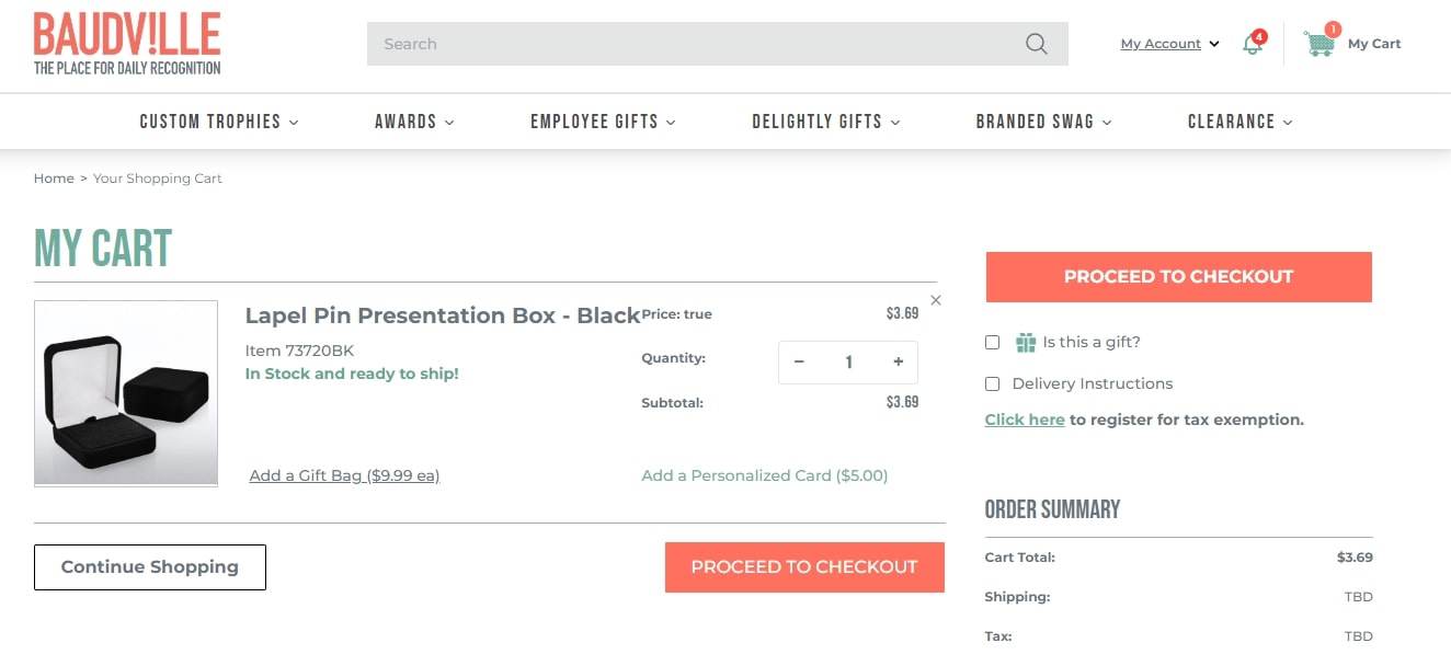 Baudville for dedicated cart page