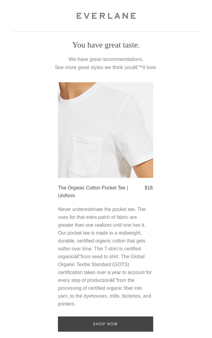 Woocommerce newsletter: everlane email