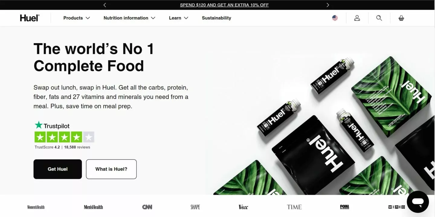 Shopify landing page example by Huel