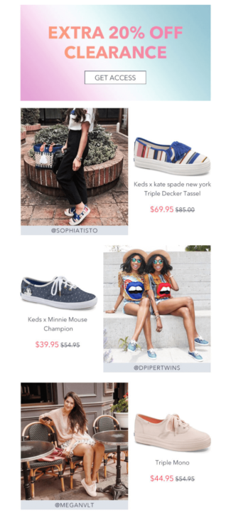 Clearance email example by Keds