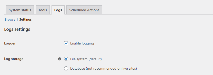 log settings