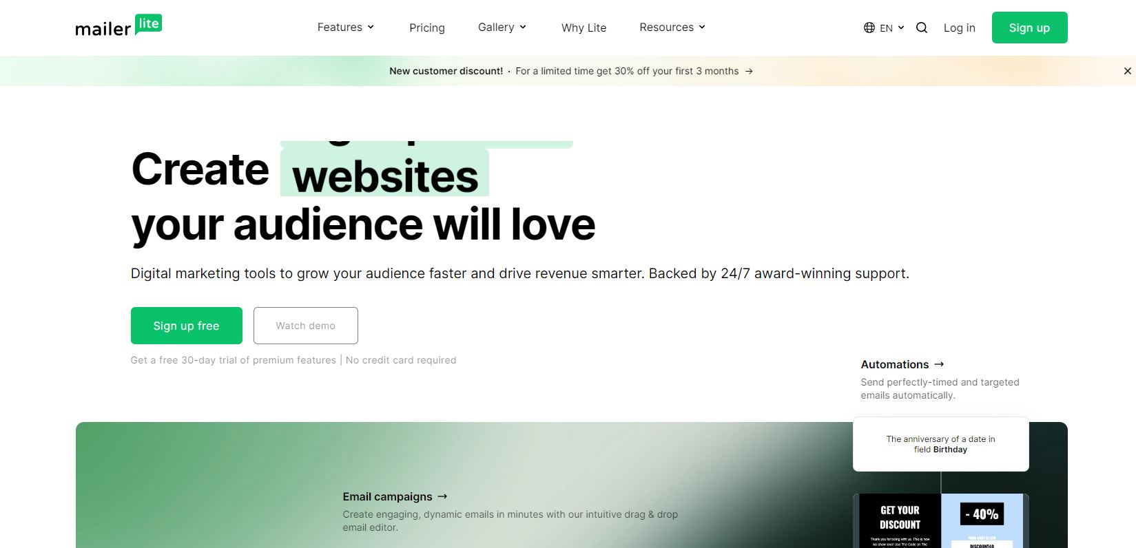 mailerlite homepage