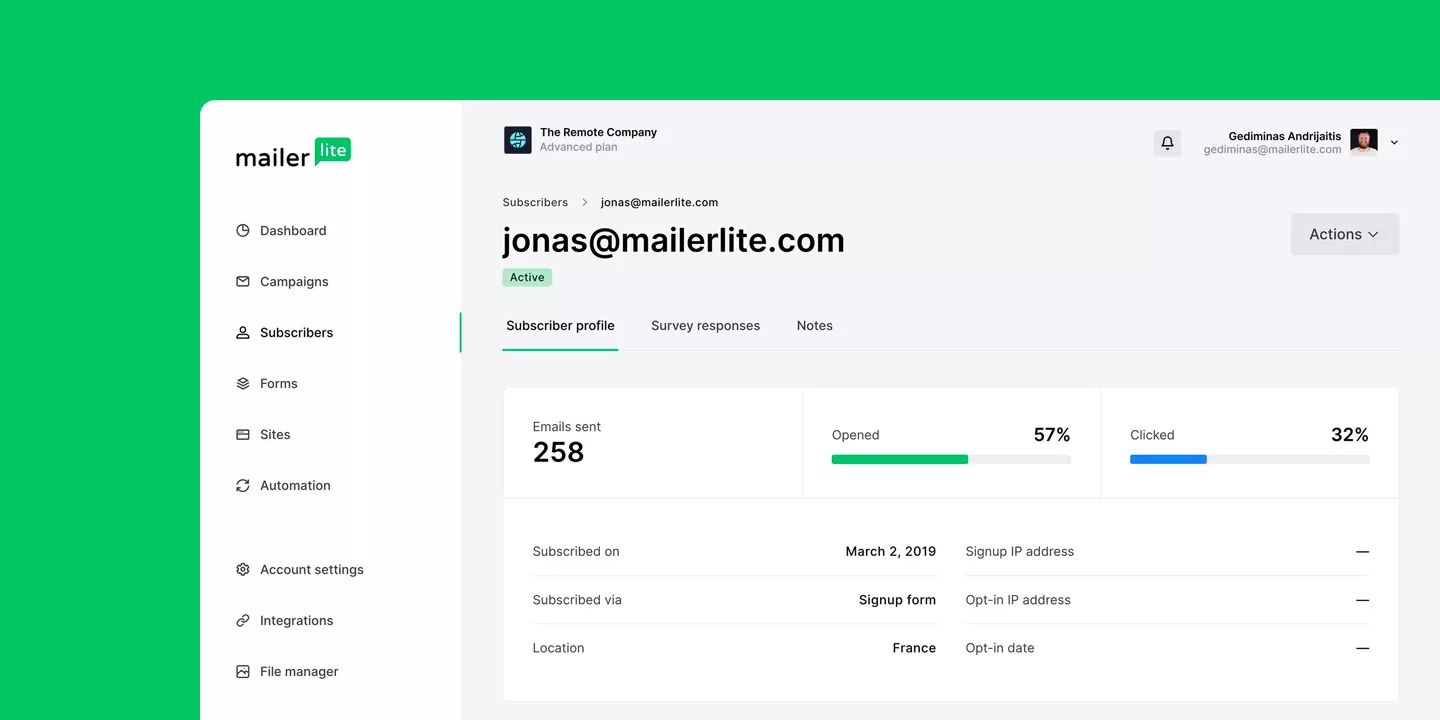 mailerlite dashboard