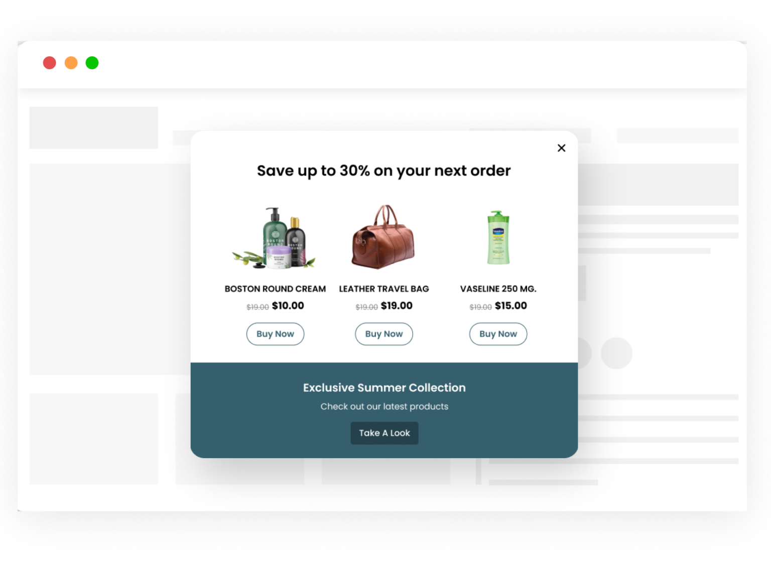 Product recommendations popup