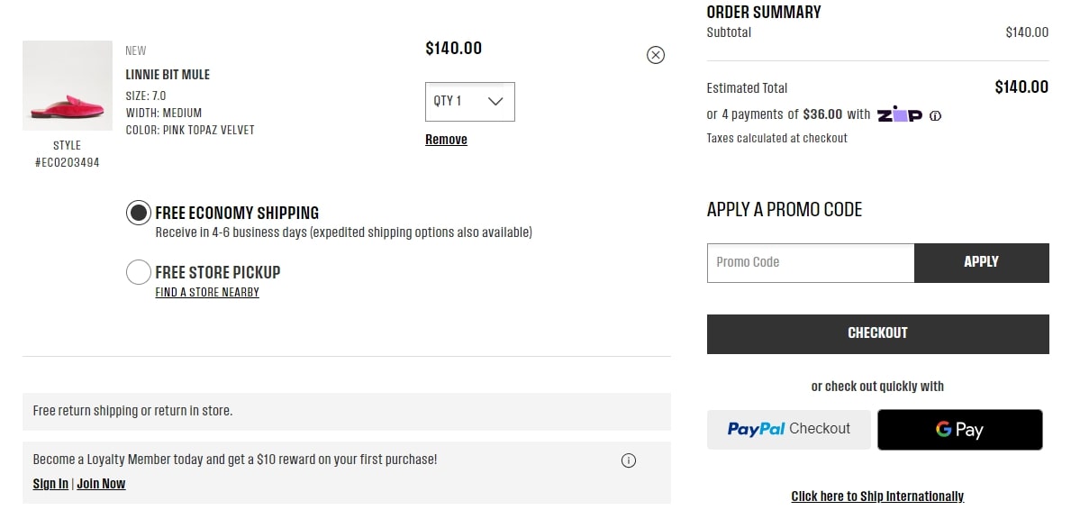 Sam Edelman — Give shipping options
