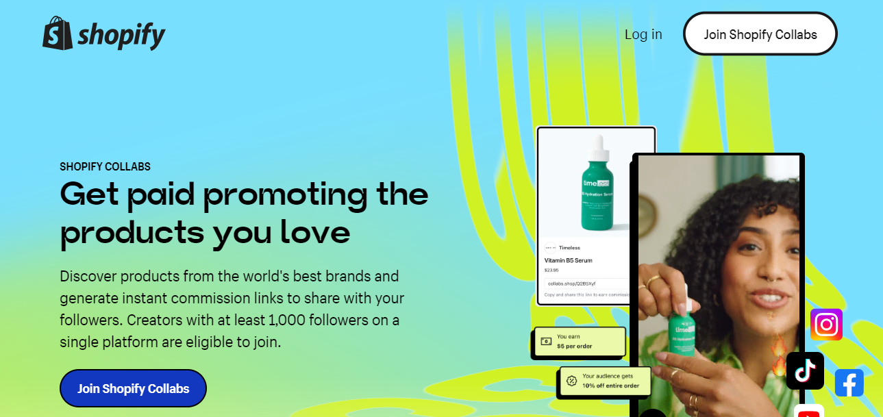 Shopify collabs homepage
