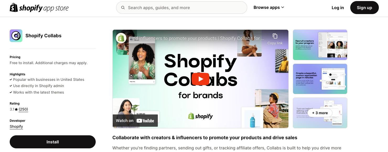 Shopify collabs on app store