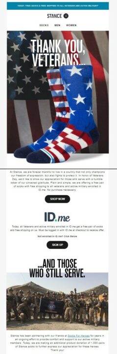 Veterans Day email example by Chipotle by Stance
