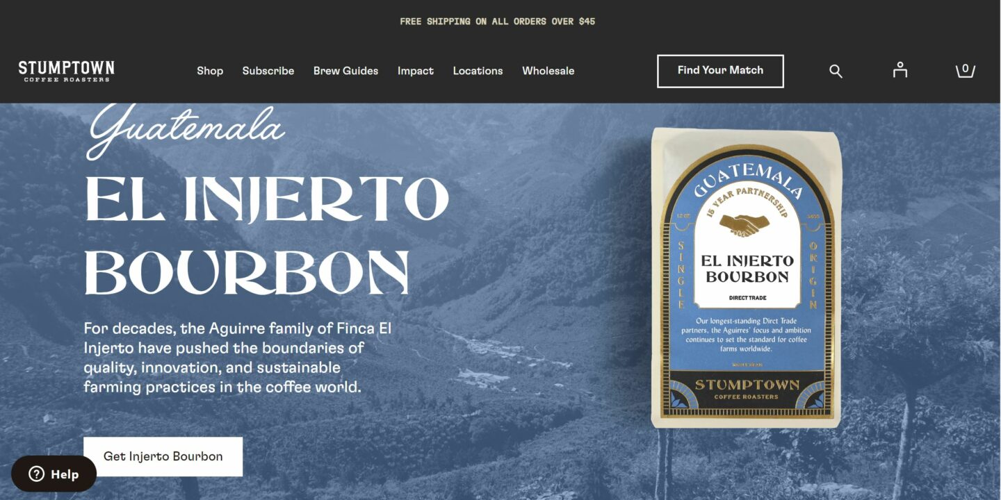 Shopify landing page example by Stumptown Coffee Roasters