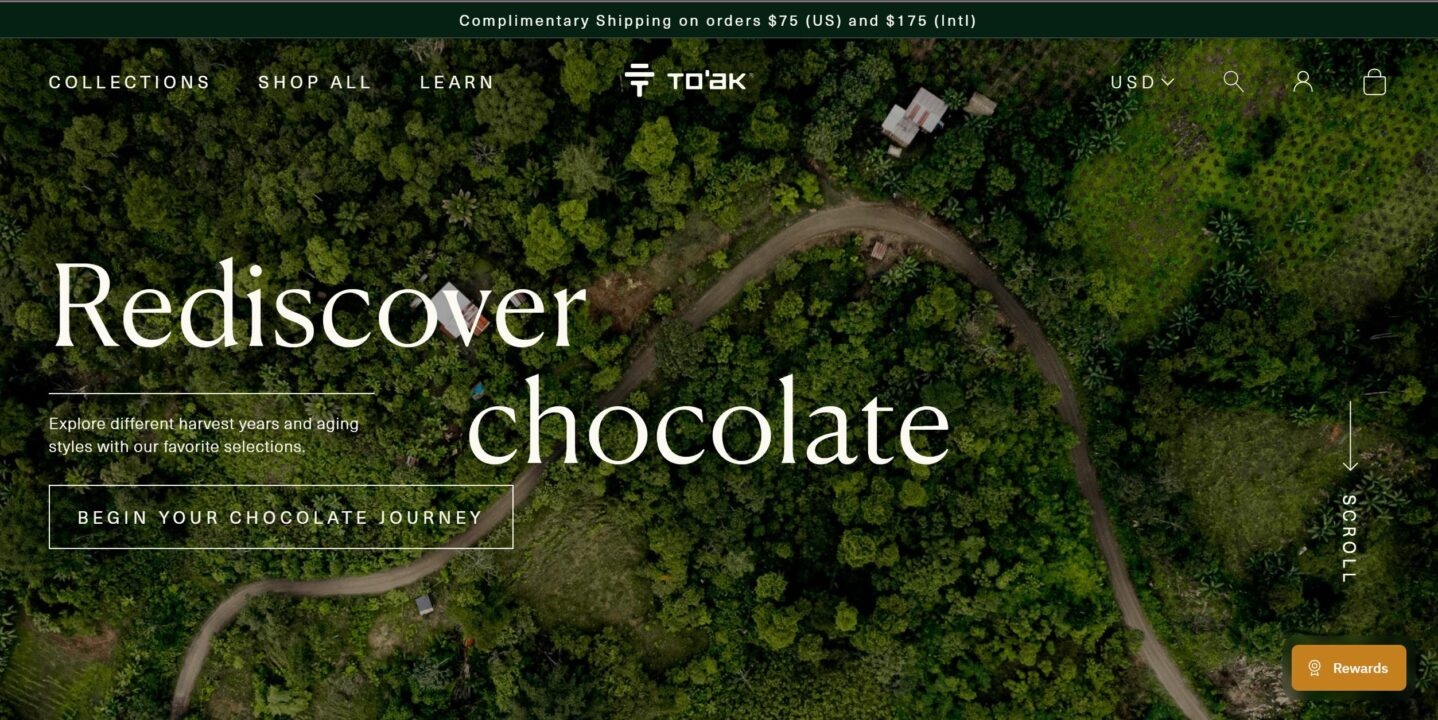 Shopify landing page example by To’ak Chocolate
