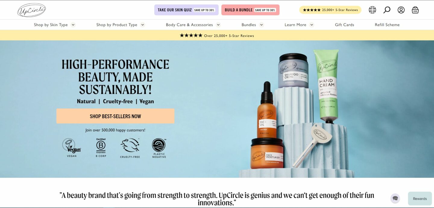 Shopify landing page example by UpCircle Beauty