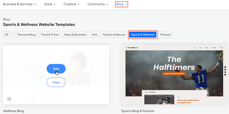 editing template on wix