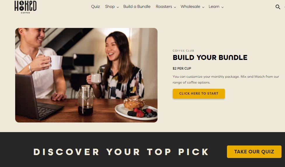 "build Your Own Bundle" interactive builder by Hooked Coffee