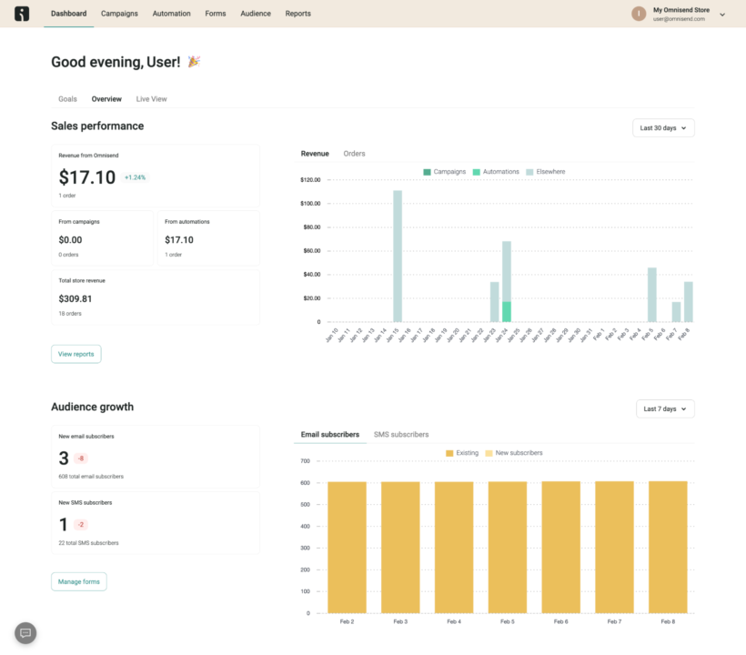 User experience and interface by Omnisend