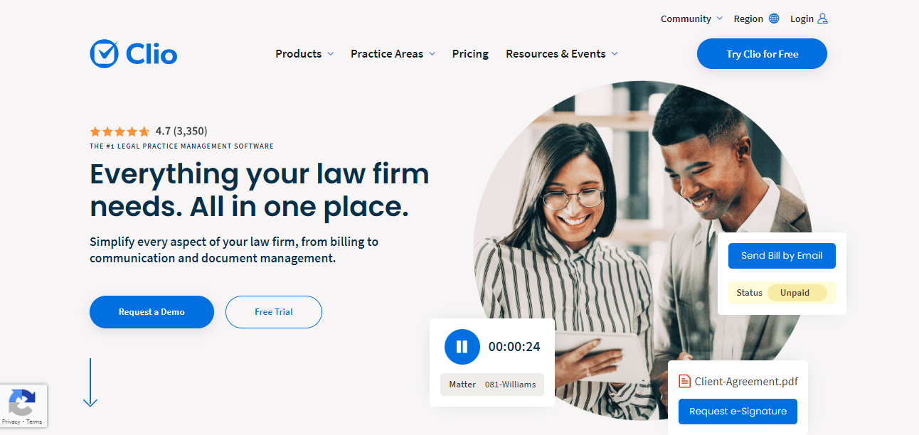 Email marketing for lawyers: Clio homepage