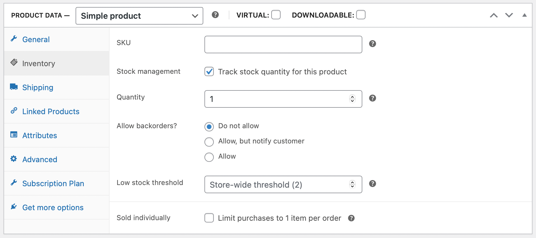 Enabling stock management at the product level