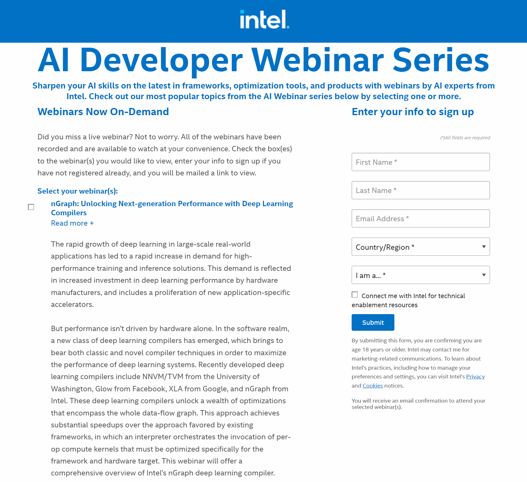 Intel webinar signup form