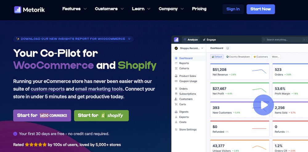 woocommerce reporting: Metorik