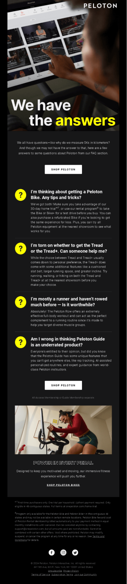 Q&A email: Peloton