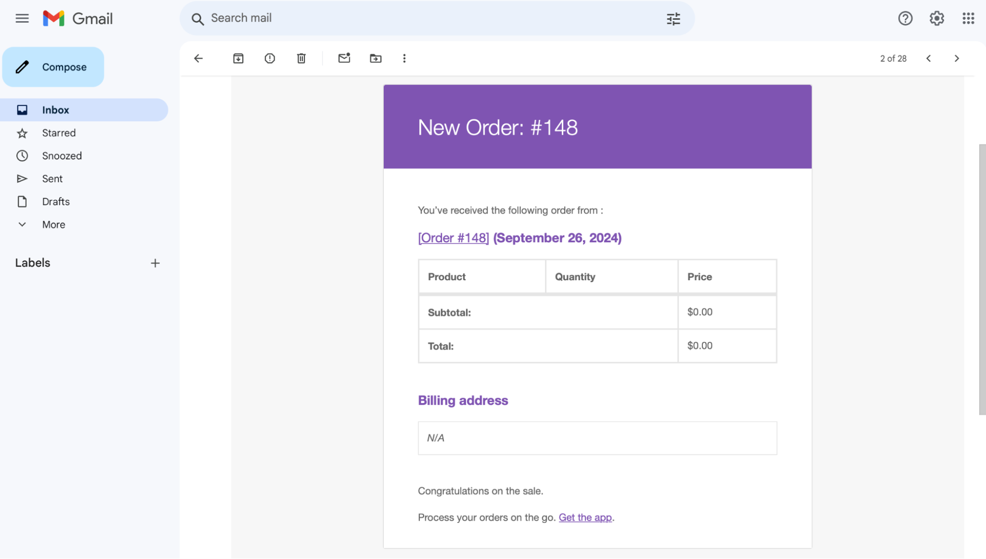 previewing a test order template
