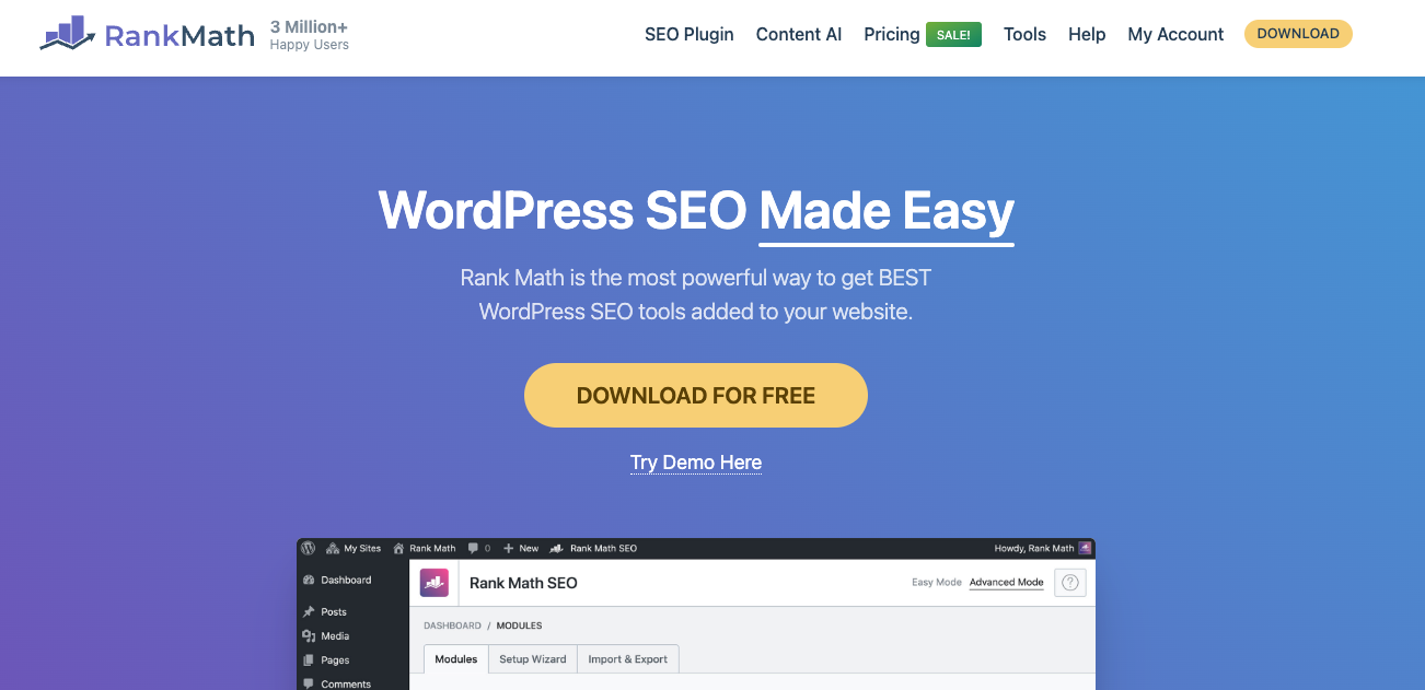 Rank Math plugin for wordpress