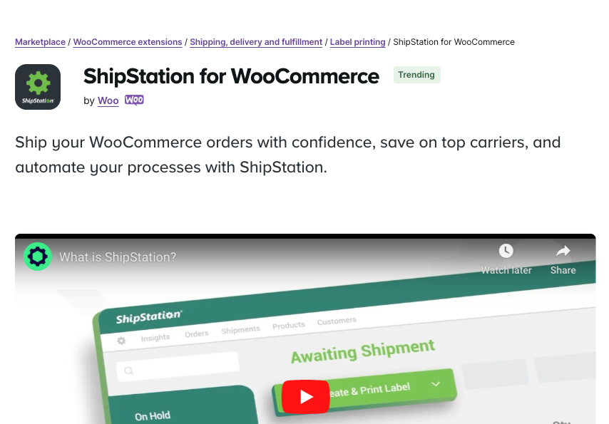 WooCommerce shipment tracking plugin: Shipstation