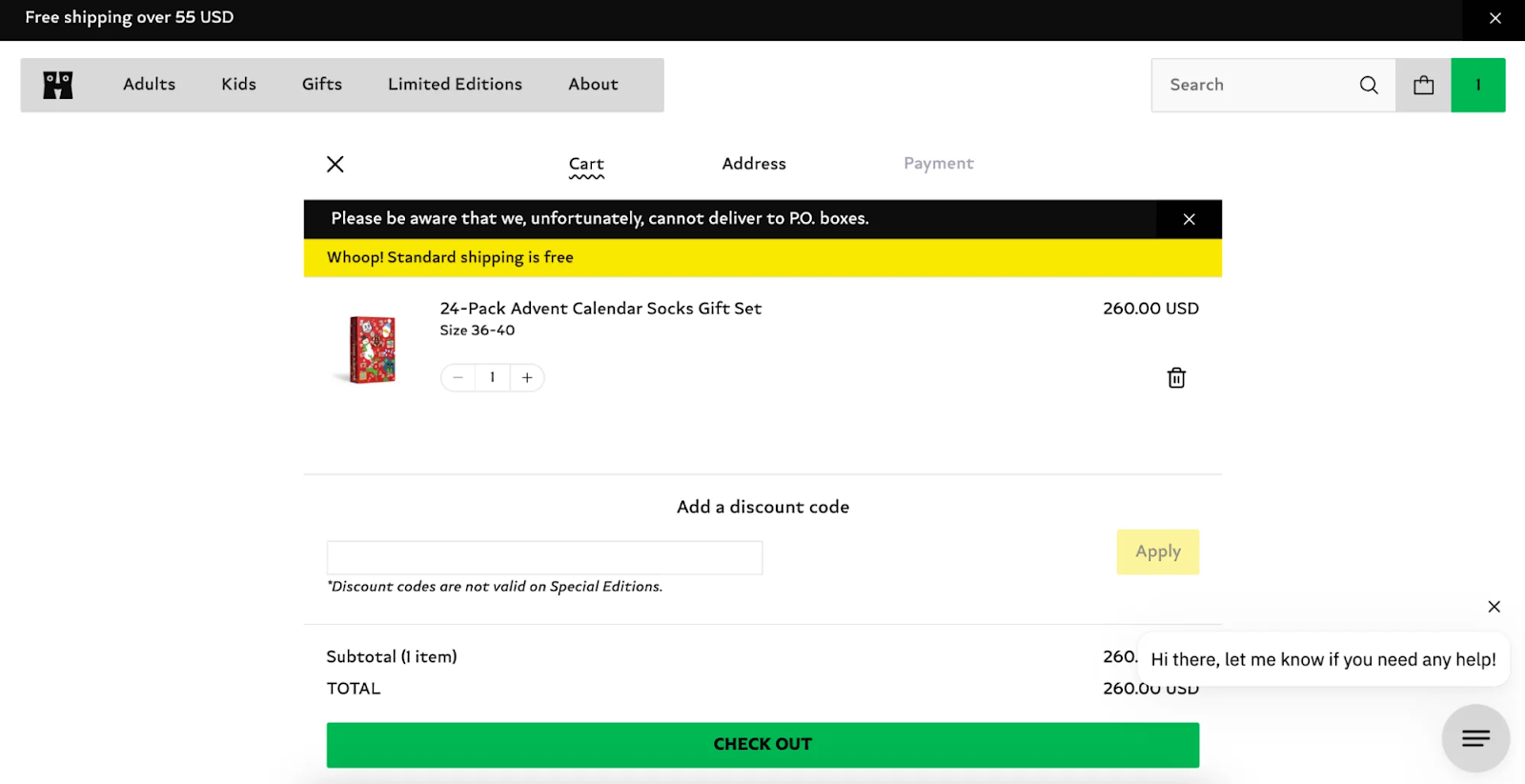 Happy Socks store's checkout process