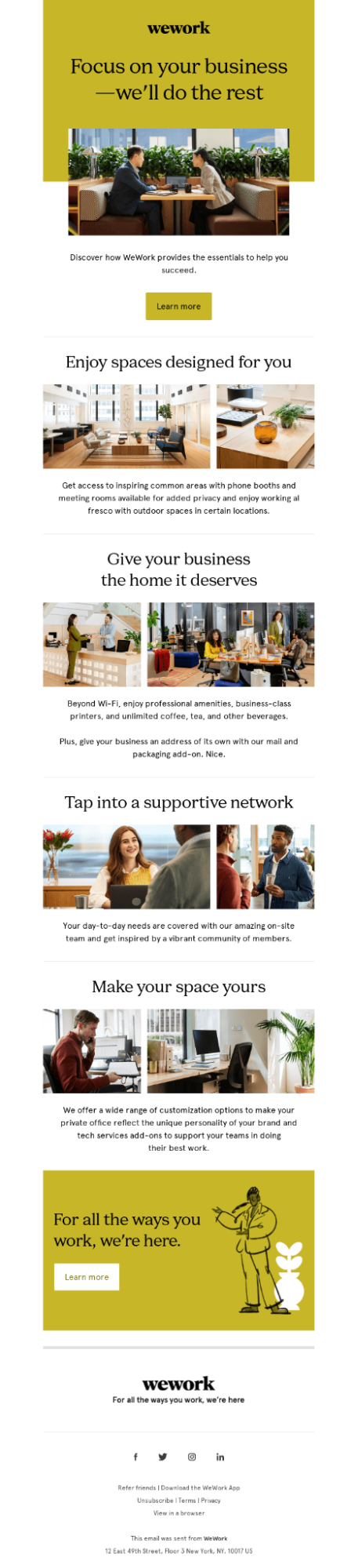 Benefit-focused email: WeWork