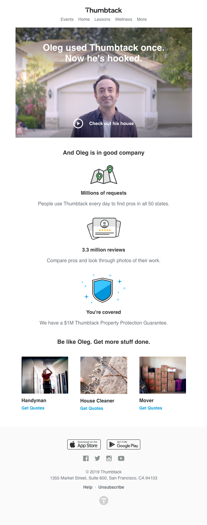 Social proof email: thumbtack