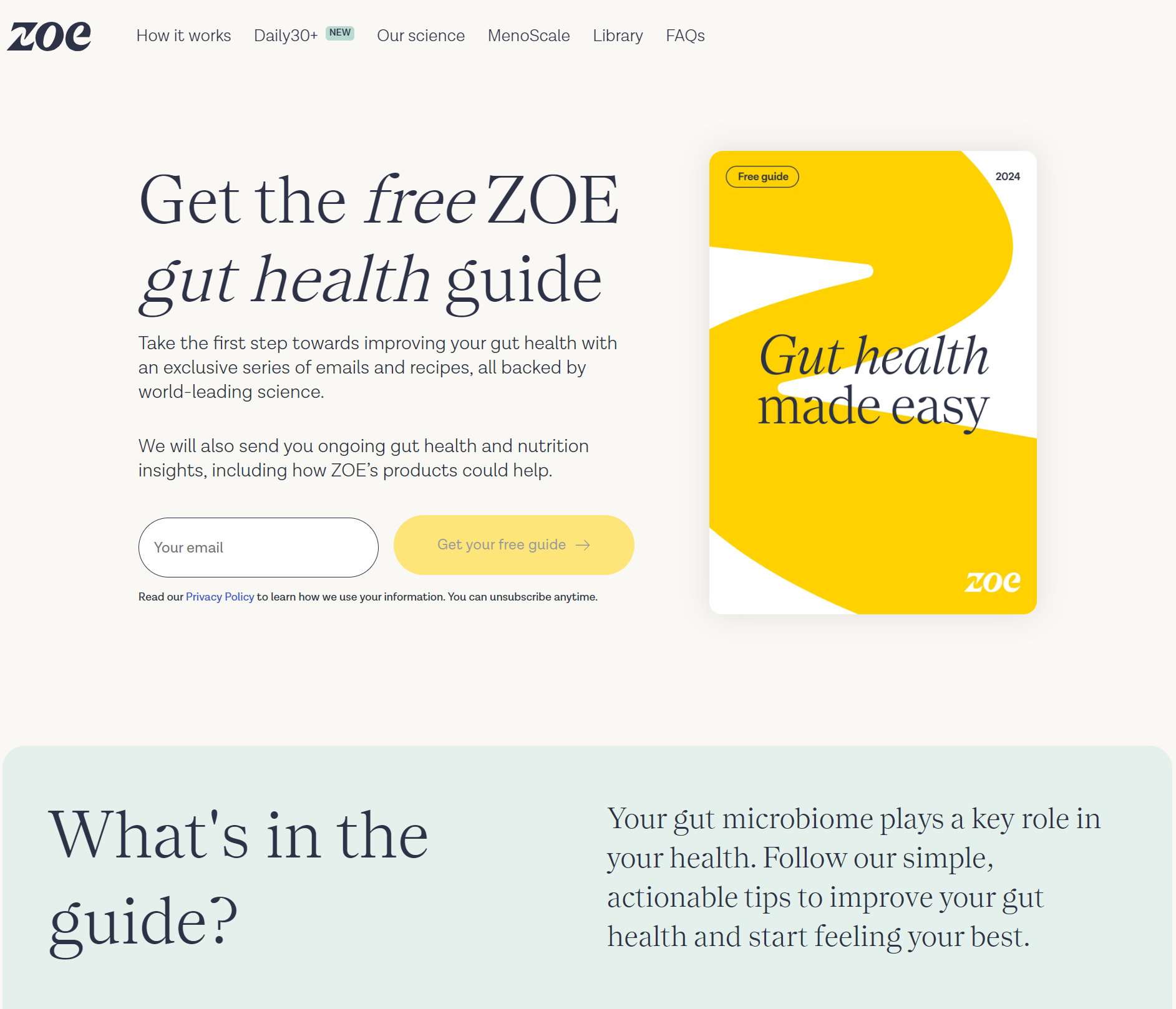 ZOE free guide signup page