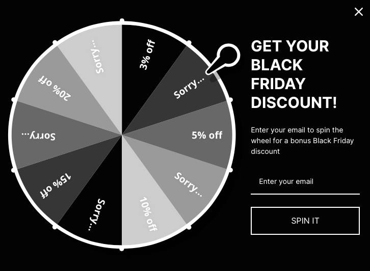 wheel of fortune popup for black friday