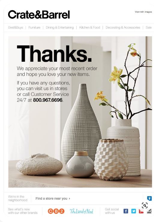 crate & barrel thank you email