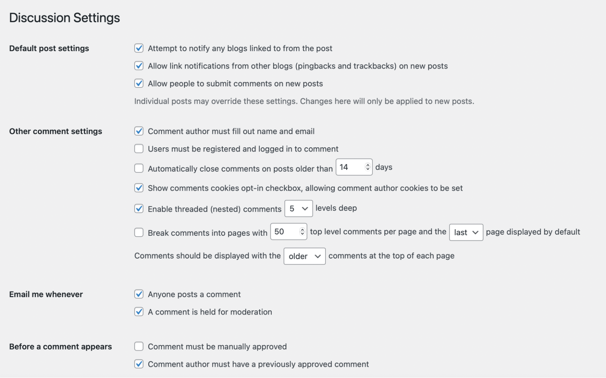 discussion settings