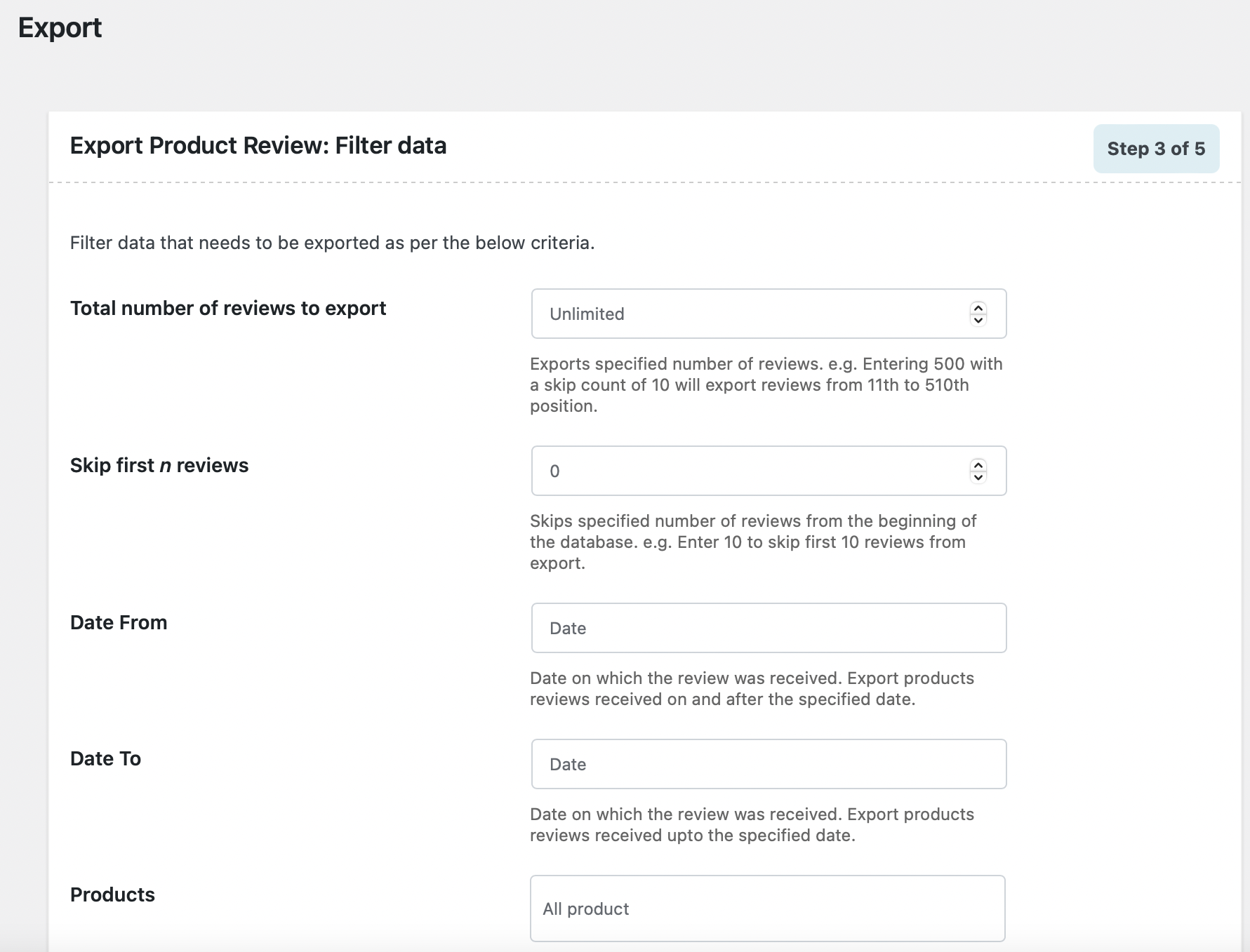 filtering export data