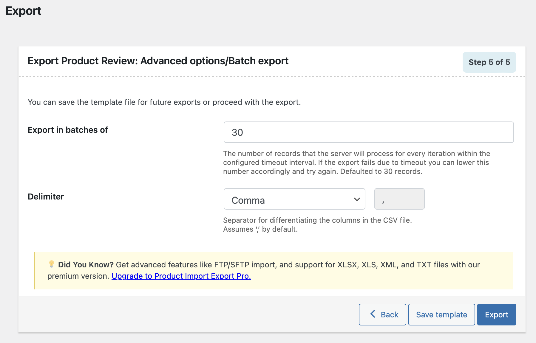 exporting product reviews in batches