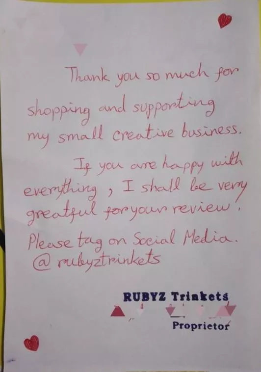 handwritten thank you note