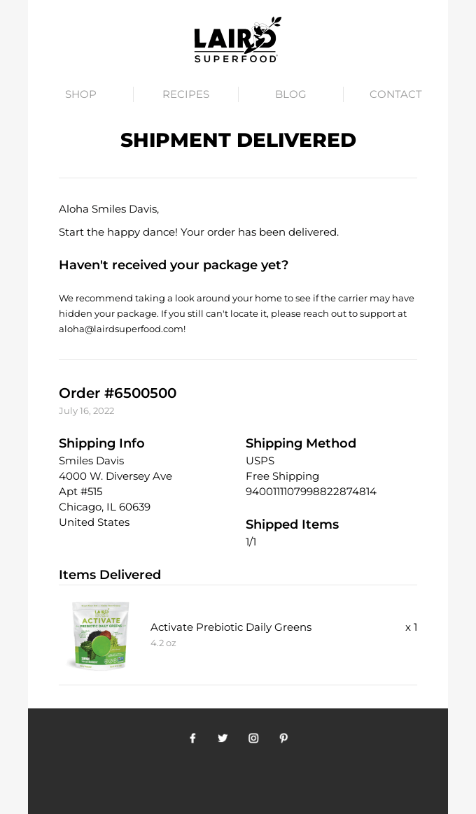 Email automation: shipment confirmation